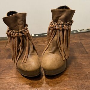 Sbicca Tan Fringe Ankle Booties
